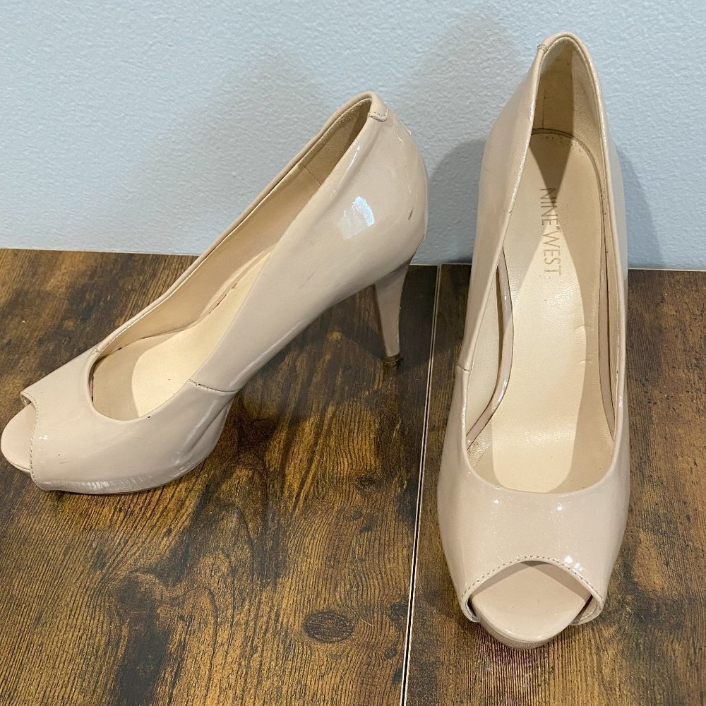 Nine West Nude Patent Peep-Toe Pumps
